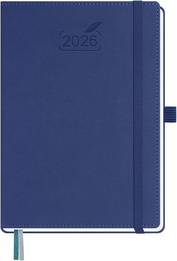 BEZEND 2026 Planner Weekly and Monthly (6" x 8.5") Daily Calendar with Hourly Timeslots & Tabs (Jan-Dec) Note & Expenses, Pen Holder, Inner Pocket, Vegan Leather Hardcover - Blueberry