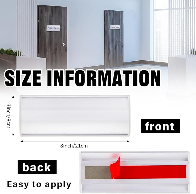 Therwen 6 Pcs Aluminum Office Name Plate Holder for Door Wall Mount 8'' x 3'' Business Sign Holder Office Door Sign Sturdy Curved with Plastic Film and Adhesive Tape (Silver)