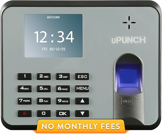 uPunch MK1000 Biometric Fingerprint/Proximity Time Clock for Employees | Small Business Time Tracking System with RFID, and PIN Options (No Monthly Fee)