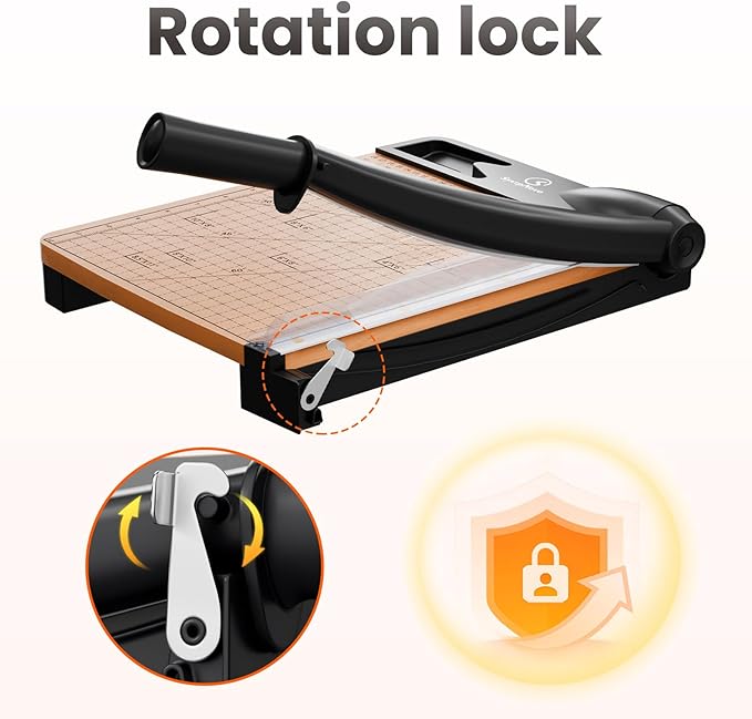 12 Inch Heavy Duty Paper Cutter, Wood Guillotine Paper Cutter & Trimmer, 12-16 Sheets Capacity Cutting Board for Classroom, Crafting, Cardstock Black (Black)