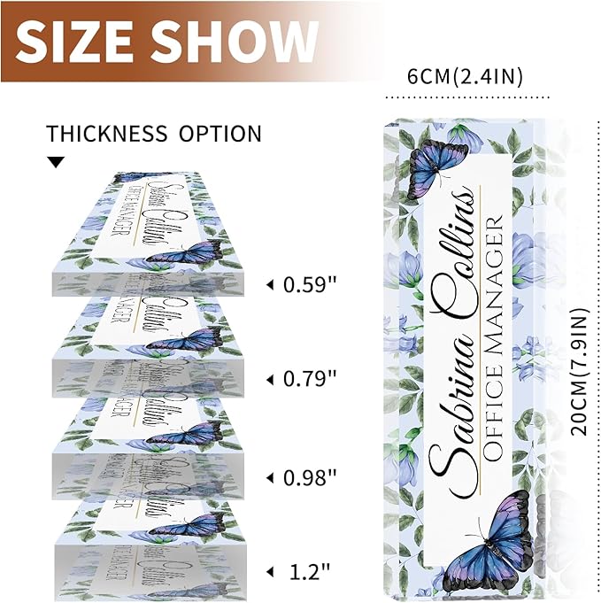 Name Plate for Desk, Desk Name Plate Personalized, Office Decor for Women Men, Acrylic Desktop Accessories, Office Appreciation Gifts for Boss Social Workers Nurse Teacher Employee (Blue Butterfly)