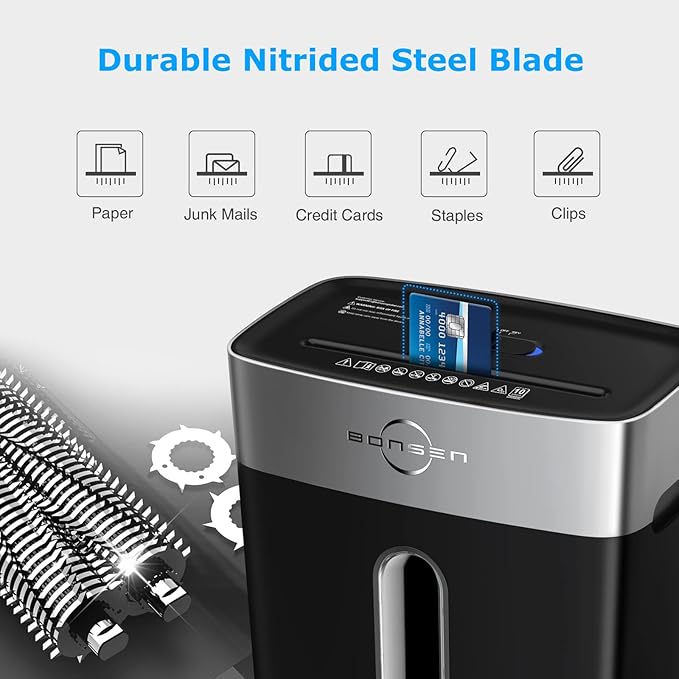 BONSEN Paper Shredder for Home Office, 4 Gallons Bin, 10-Sheet Cross-Cut Shredder, P-4 High Security Level, Quiet Credit Card Shredder with Jam Proof System (S3201)