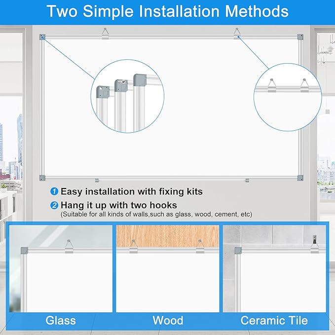 White Board Dry Erase Whiteboard for Wall 48" x 36" Aluminum Presentation Magnetic Whiteboards with Long Pen Tray, 12 Magnets, 3 Markers & 1 Eraser