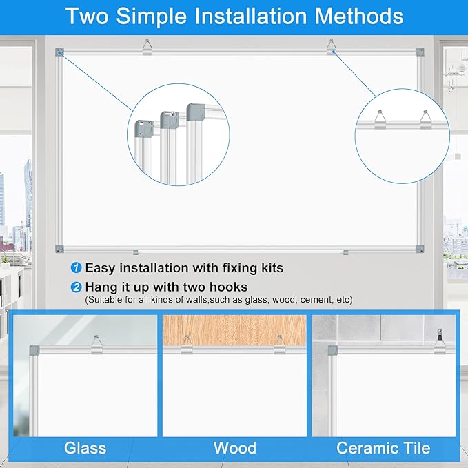 White Board Dry Erase Whiteboard for Wall 60" x 40" Aluminum Presentation Magnetic Whiteboards with Long Pen Tray, 12 Magnets, 3 Markers & 1 Eraser