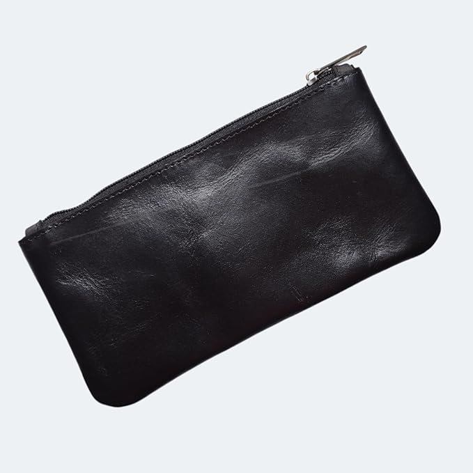 Vintage Leather Pencil Case Pouch, Pen Pouch for Work and University, for Men and Women Elegant & Practical Brown Leather Pencil Cases for Adults Perfect for Office (Black) (Black)