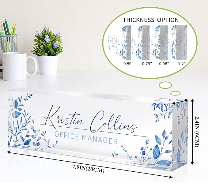 Custom Name Plate for Desk, Personalized Desk Name Plate on Clear Acrylic Glass, Appreciation Gifts for Teacher Employee Boss Coworkers Nurse, Office Desk Accessories for Women Men (Sky Blue)