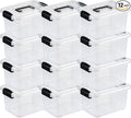 Nazhura Plastic Storage Bin, Stackable and Nestable Storage Boxes with White Lids and Secure Latching Buckles, Large Storage Container (CLEAR, 6QT 12PACK)