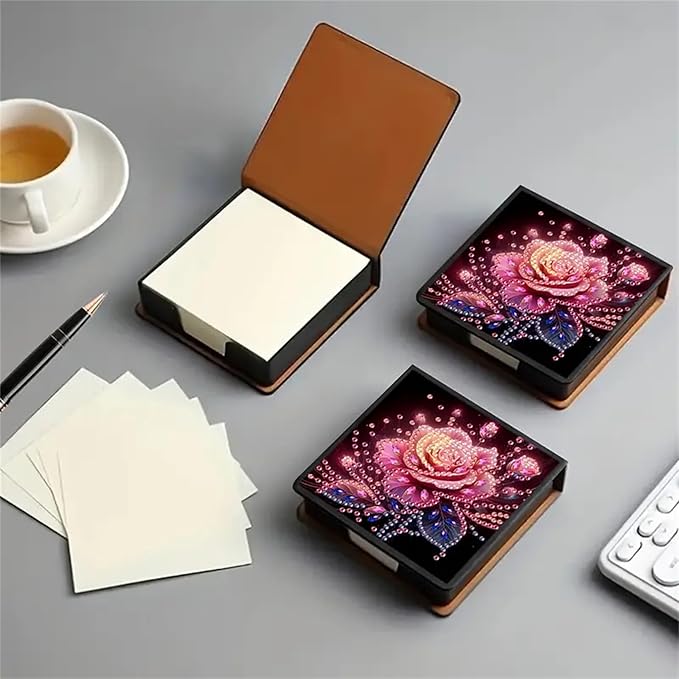 Flower Diamond Painting Kit Note Box,Memo Paper Storage Box Diamonds Art,Sticky Note Holder Diamond Art,Diamond Painting Memo Pad for Office Desk. (Flower)