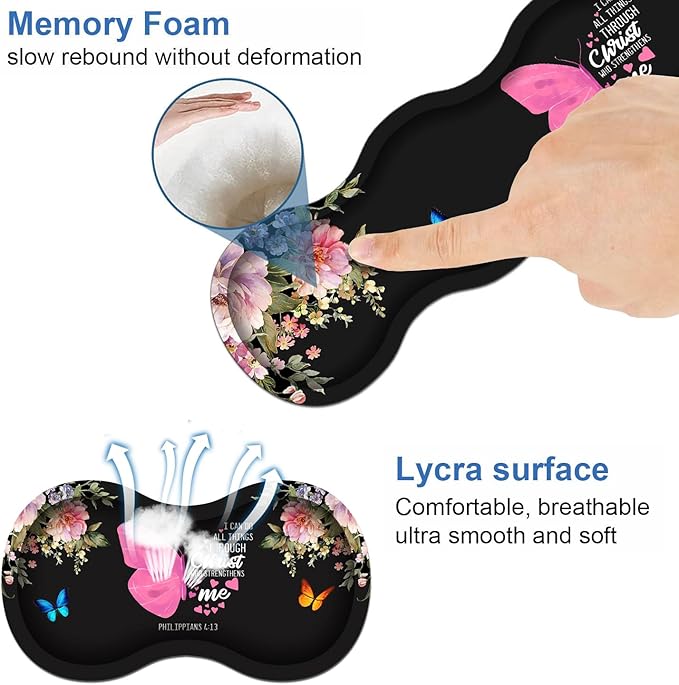 Ergonomic Keyboard Wrist Rest & Mouse Pad Wrist Rest Set, 31.5"x 11.8" Large XXL Gaming Desk Pad Memory Foam Non-Slip Desk Mat for Office & Home, Floral Butterfly Quote Bible Verse Philippians 4-13