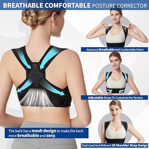 Posture Corrector for Back Support: Adjustable Shoulder Posture Brace for Men and Women (Black, Large/X-Large)