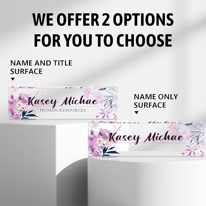Personalized Name Plates for Office - Gifts for Teacher, Boss, Employee Appreciation - Office Desk Decor (Purple Bloom)