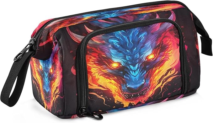 Dragon Fire Pencil Case Pouch Big Capacity Pencil Bag Box Organizer Pen Case with Handle Stationery Organizer for Girls Boys Women Kids Adults School