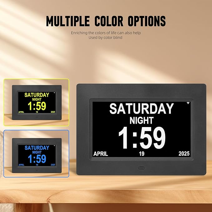 Digital Alarm Clock, Multiple Alarm Functions, Clock with Date and Week, Digital Alarm and Electronic Calendar for Seniors (Black, 7inch WiFi)