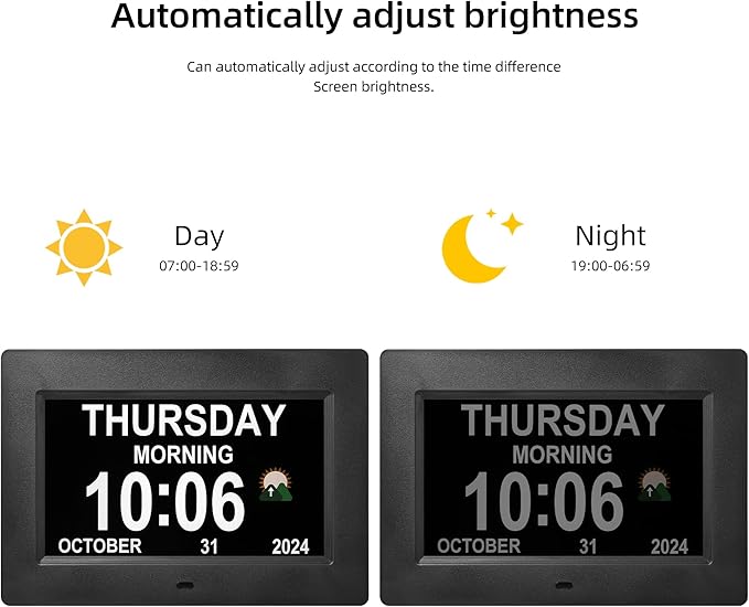 7-Inch Digital Watch, Large Font Display, 3 Display Modes, Many Alarms and Medication Alerts for Seniors and Alzheimer Patients (Black) (Black, 7-inch)