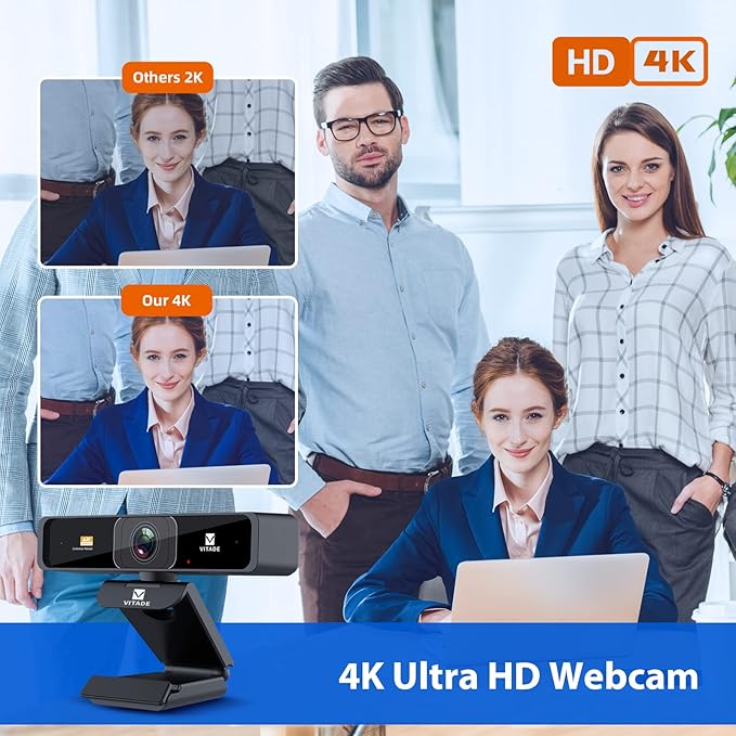 VITADE 4K Zoomable Webcam with Upgraded Remote Control, 8MP Sony Sensor Webcam with Microphone and 4X Digital Zoom, Pro USB Webcam for Streaming/Conference/Online Teaching/Video Calling/Zoom/Skype