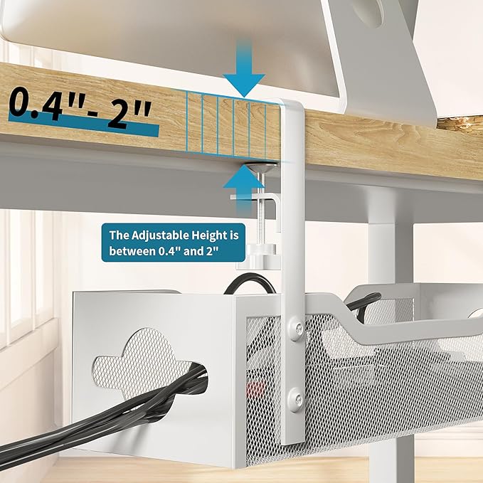 Under Desk Cable Management Tray 2 Pack, No Drill Cable Organizer With Clamp for Standing Desk, Easy to Install Cord Management System, No Damage Wire Organizer