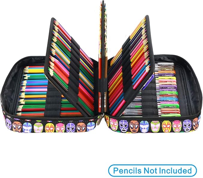 YOUSHARES Colored Pencil Case 220 Slots Pen Case Organizer With Handy Wrap & Zipper, Multilayer Holder for Prismacolor Colored Pencils & Gel Pen (Mask)