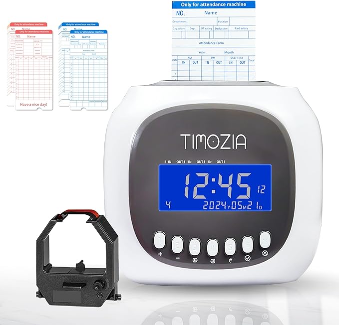 Time Clocks for Employees Small Business, Auto-Align Time Clock, 6 Punches per Day | Clock in Time Machine for Employees with 1 Ink Ribbon(Inside) and 50 Time Cards