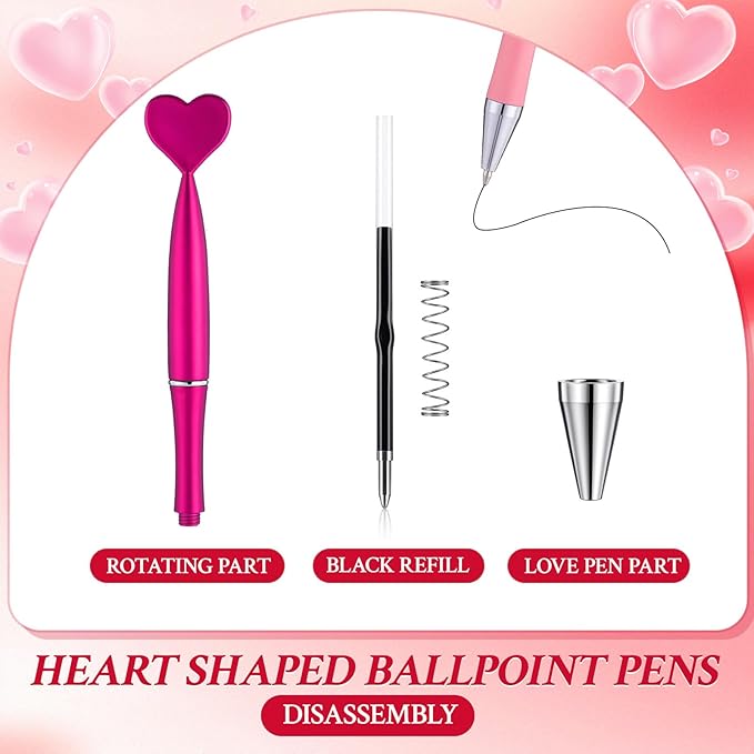 Crtiin 100 Pcs Valentine's Day Heart Shaped Pens Black Gel Ink Novelty Valentine Party Favor 1.0 mm Heart Ballpoint Pens for Men Women Office Valentine's Day Wedding Party Supply (Colorful)