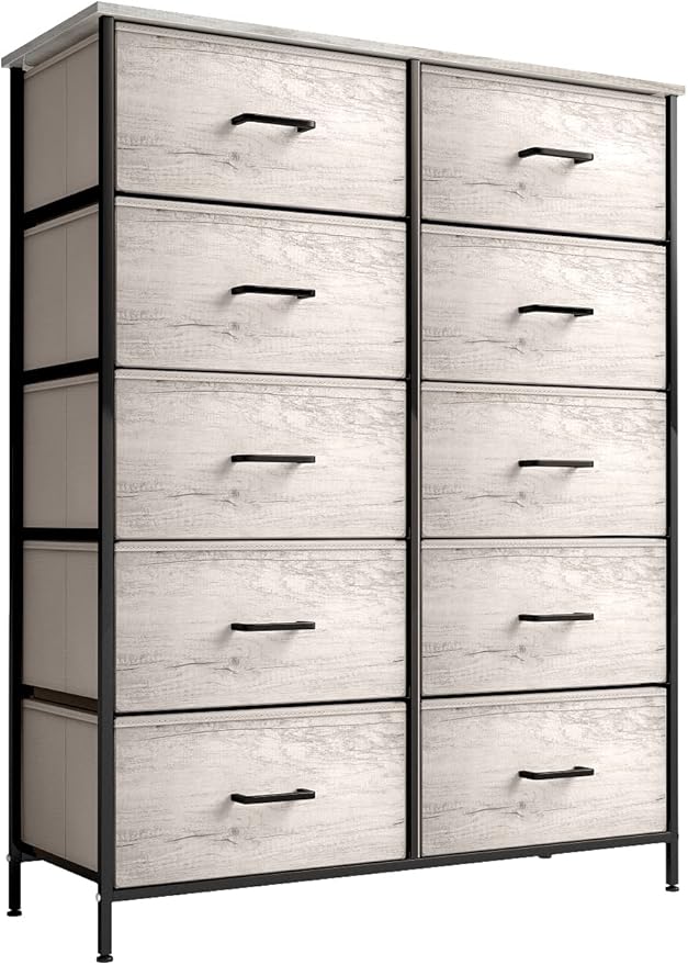 Sorbus Dresser with 10 Faux Wood Drawers - Chest Organizer Unit with Steel Frame Wood Top & Handle Easy Pull Fabric Bins for Clothes - Storage Furniture for Bedroom, Hallway, Living Room & Closet