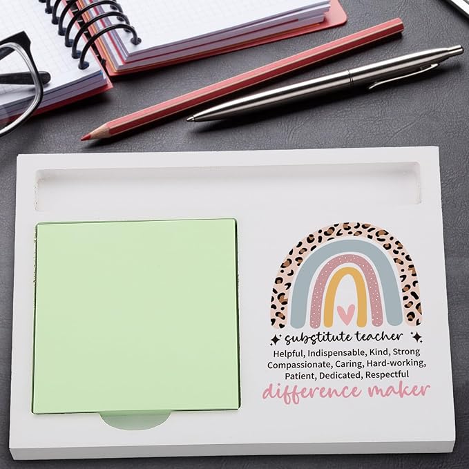 Substitute Teacher Sticky Note Holder for Desk, Thank You Gift from Student Parent, Appreciation Gift for Women Men, Motivational Rainbow Office Decor for Classroom or Home TZP140