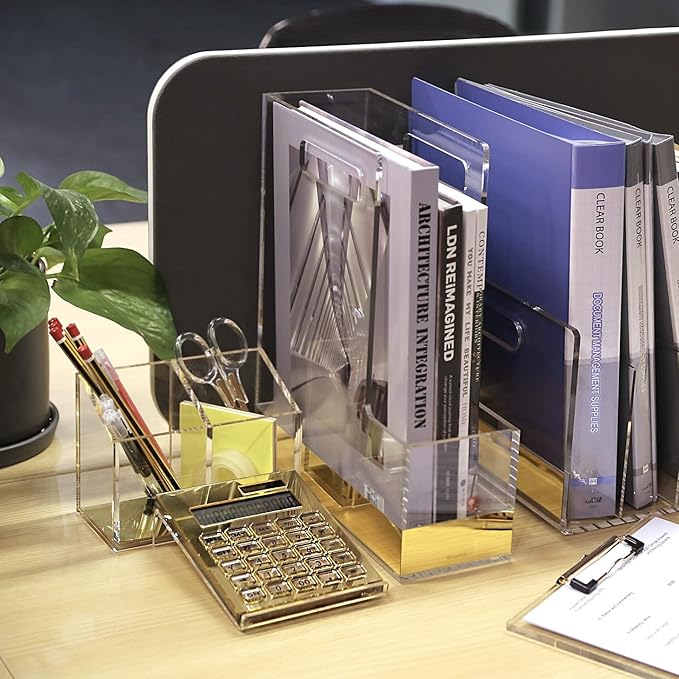 Gold Mirror Solar Power Acrylic Slim Calculator with Large LCD Display and Stand, 12-Digit Handheld Desktop Calculator for Office, School, Business