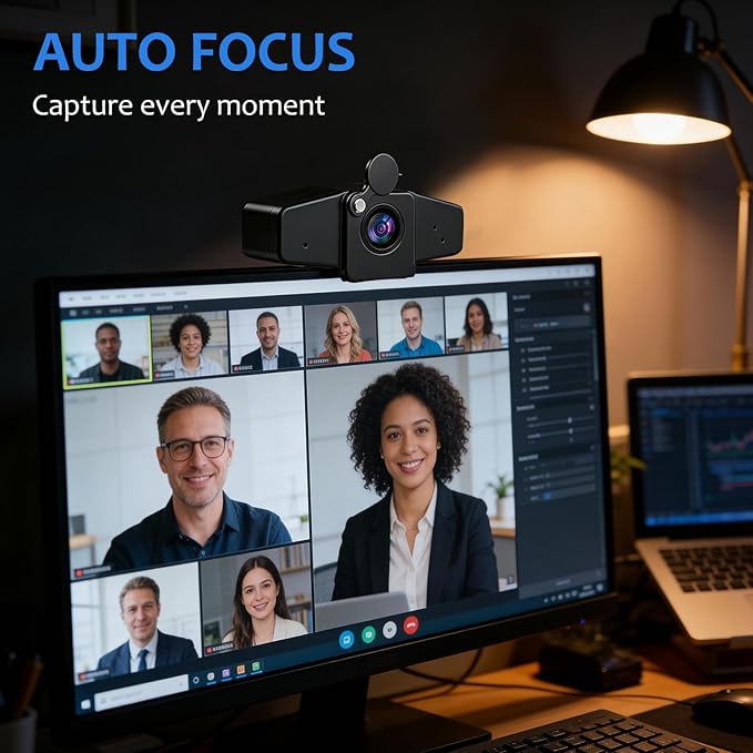 POHO 4K Webcam with Autofocus 60FPS, Built-in Privacy Cover and Microphone for PC, Zoom, Skype, YouTube and Streaming
