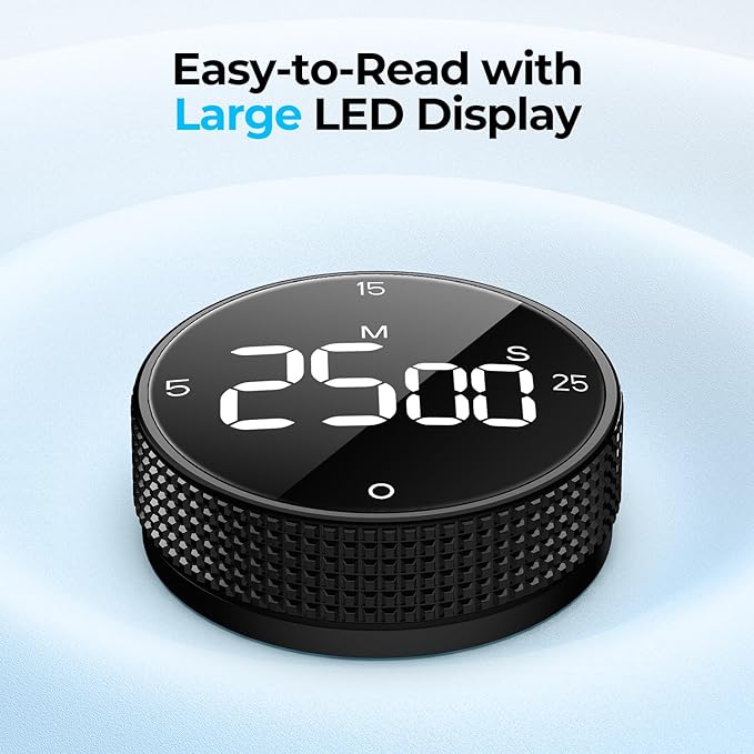 Rechargeable Magnetic Kitchen Timer for Cooking, Building 800mAh Battery Large Display Digital Countdown Countup Timer, 3 Preset 5/15/25 Mins Loud Alarm for Baking Grilling Studying - 2PCS