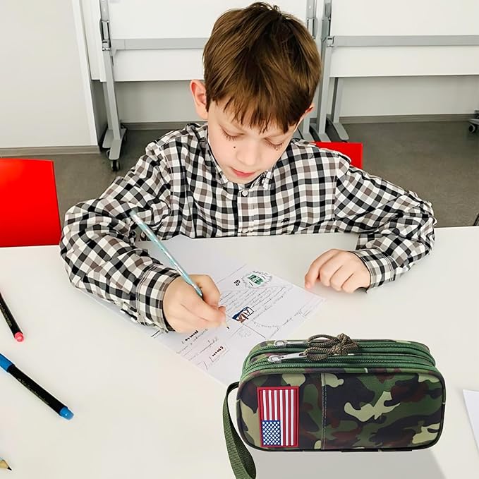 Tactica Pencil Case for Boys,Large Boys Pencil Pouch with Zipper Compartments, Big Capacity Pen Box Pen Bag Organizer for School College Office Kids Teen Boy Men Adult