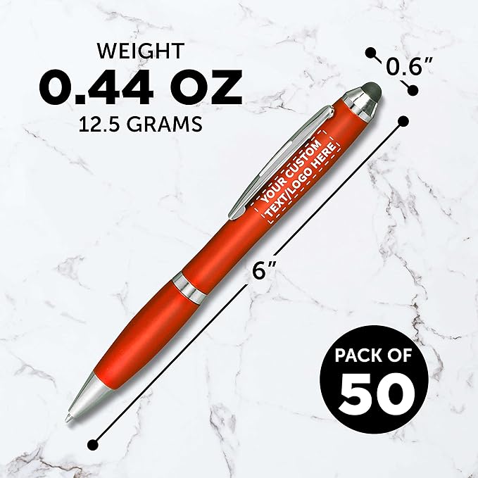 DISCOUNT PROMOS Custom Plastic Stylus Pens Set of 50, Personalized Bulk Pack - Black Ink, Great for Office, School, Business, Tradeshows, Events - Orange