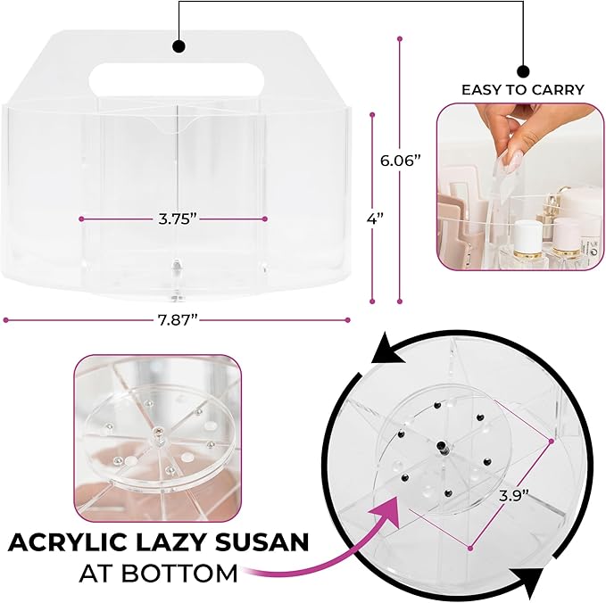 Acrylic Marker Organizer - Multipurpose 360 Rotating Holder for Pencil, Pen, Makeup Brushes, Crayon, Arts and Crafts Supplies - Clear Spinning Lazy Susan Non-Slip Organizing Caddy with Photo Slots