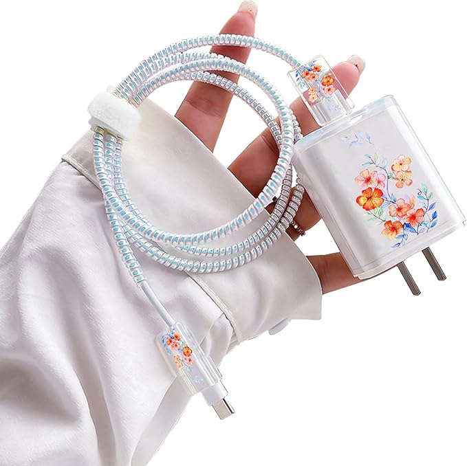 Cute Flowers Protectors Lightning Cable Protector Cover for iPhone Charger,Pink Cherry Blossoms Pattern,Data Cable Type-c Charger Data Line Earphone Wire Saver for iPhone X 13 12 11 14 Pro Max