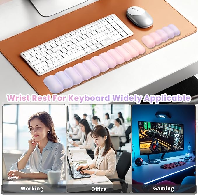 Keyboard and Mouse Wrist Rest Set - Ergonomic Cute Wrist Rest for Keyboard, Wrist Support for Mouse, Soft Memory Foam Wrist Support for Laptop, Mac, Office, Work, Gaming