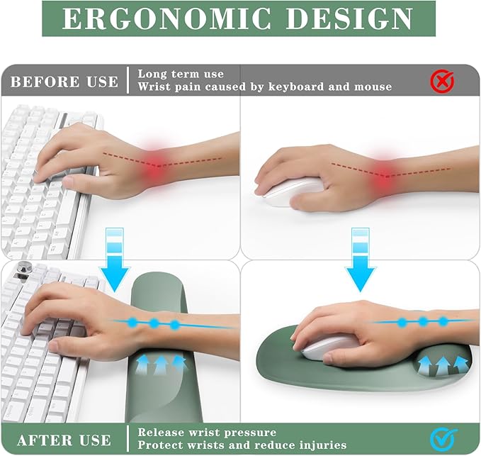 Wrist Rest for Keyboard and Mouse, Ergonomic Gel Computer Keyboard Wrist Rest with Memory Foam, Keyboard Wrist Support Pad for Long Hours of Work, Gaming, Studying-Relieve Wrist Pain