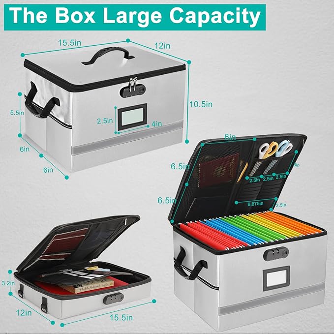 2 Layer File Box with Lock, Portable Document Organizer Box with Handle, Fireproof File Box for Home Office, Legal File Organizer Storage