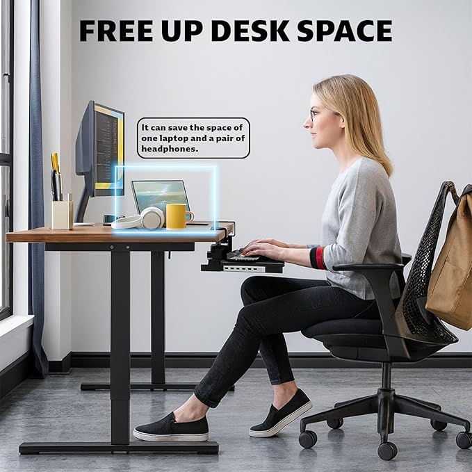 Large Keyboard Tray That Slides Out from Under The Desk, Pull Out with Adjustable C-clamp, 25.6 (31.5 Including Clamps) x 9.8 Inch Computer Keyboard Drawer Mouse Tray for Typing, Black