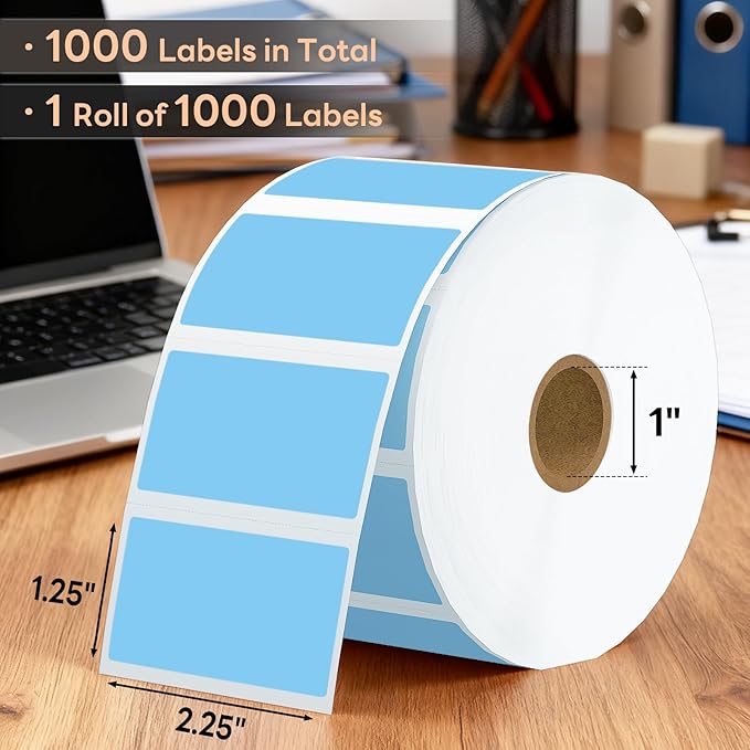 2.25" x 1.25" Direct Thermal Labels, Strong Adhesive Stickers Compatible with Zebra, Rollo, Munbyn & Most Desktop Thermal Printers (1 Roll / 1000 Labels, Light Blue), TRSTGIX