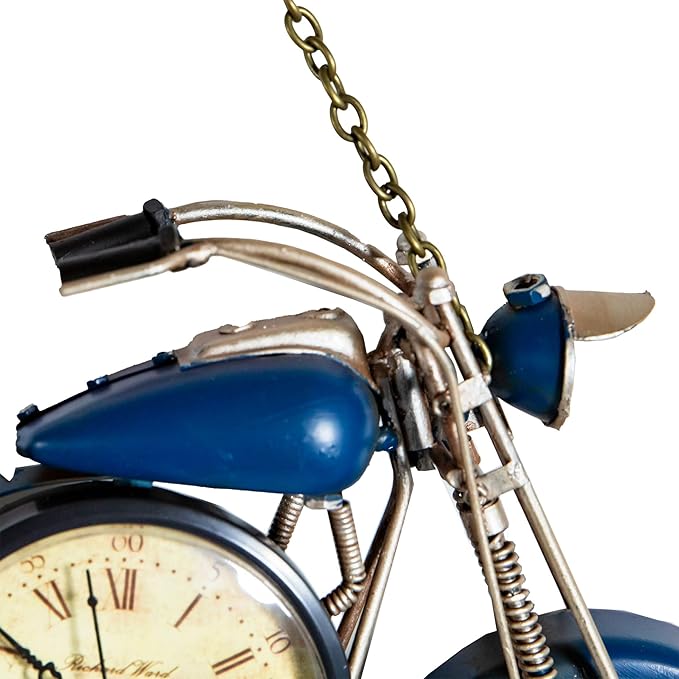 Berfutall-Metal Motorcycle Art Wall Decoration Desk Stand Clock, Battery Operated Creative Home Decoration Gift for Living Room Bedroom Office (B)