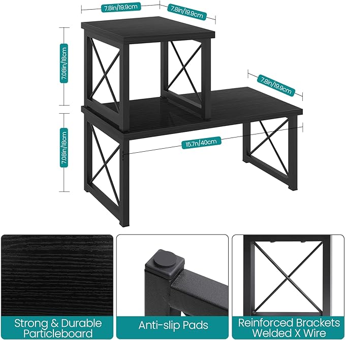 ELITEROO Wood Desktop Shelf, Freestanding Small Bookshelf Dorm Supplies Organizers, 2 Tier Independent Stackable Desk Stand, Adjustable Storage Organizer, Kitchen Counter Display Rack, Black