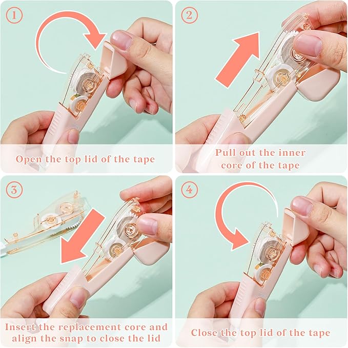 Temiary 3 Pcs Correction Tapes with 3 Pcs Extra Refills, Aesthetic White Pull Out Tape, Easy Grip & Carry, Works with Multiple Pens, Smooth for School & Office Workers (Yellow/Pink/Purple)