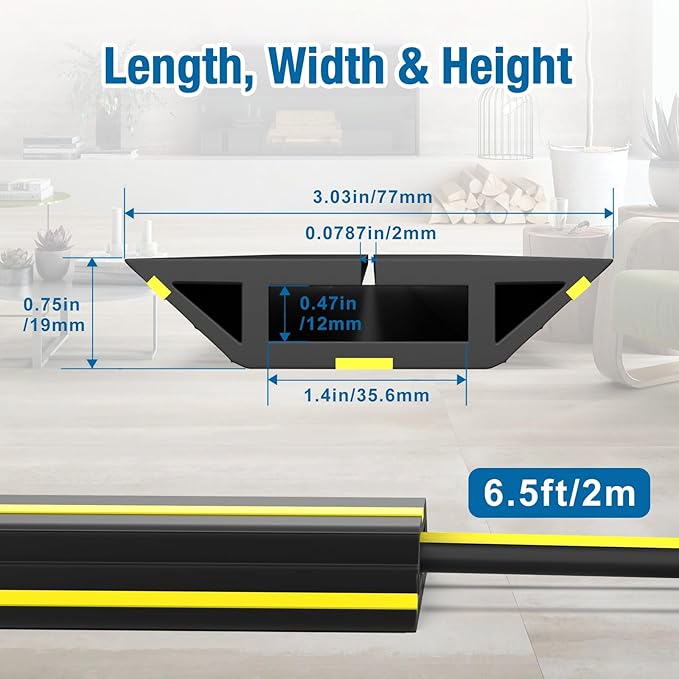 Eapele 6.5ft Cable Protector Cord Cover for Floor, Heavy Duty PVC Duct Easy to Unroll, Prevent Trip Hazard for Home Office or Outdoor Settings