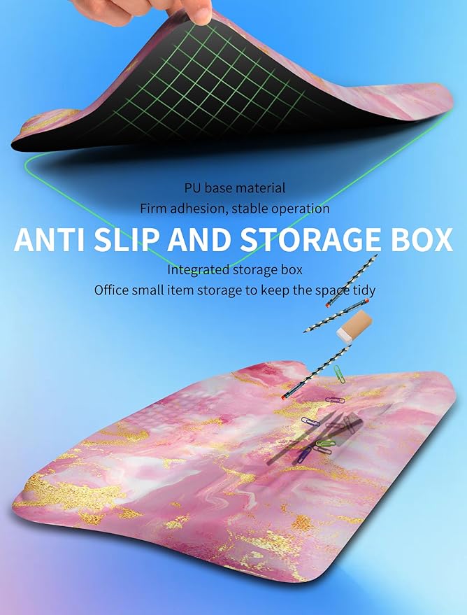 Ergonomic Wave Wrist Rest with Keyboard Stand, Cushioned Palm Rest, Comfortable Integrated Memory Foam for Natural Typing and Relieve Wrist Pain, Pink Gold Marble