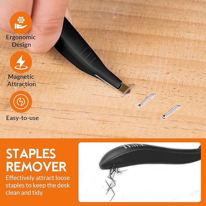 THINKWORK Light Duty Staple Gun - Black Upholstery Staple Gun for Wood with 1600pcs JT21 Staples 1/4", 5/16", 3/8" and Staple Remover, Fabric Stapler Gun for Crafts, Home Use, Wall, DIY, Lights Decora