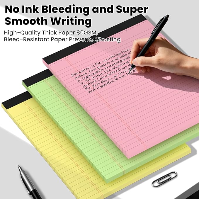 3pcs Legal Pads 8.5 x 11,Notepads 8.5 x 11 Inch, 30 Sheets/Pack, Colored Note Pads Clear Print Writing Pads of Paper, Perforate Wide Ruled Lined with Sturdy Back for Office, Business & School Supplies
