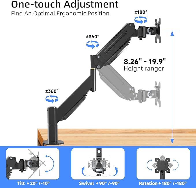 Suptek Ultrawide Single Monitor Arm Mount for 17 to 43 Inch Heavy Duty Curved Screen,Holds 28.6 lbs,Adjustable Gas Spring Monitor Arm Desk Mount Stand,75/100 Vesa Mount,Black(MD71M)