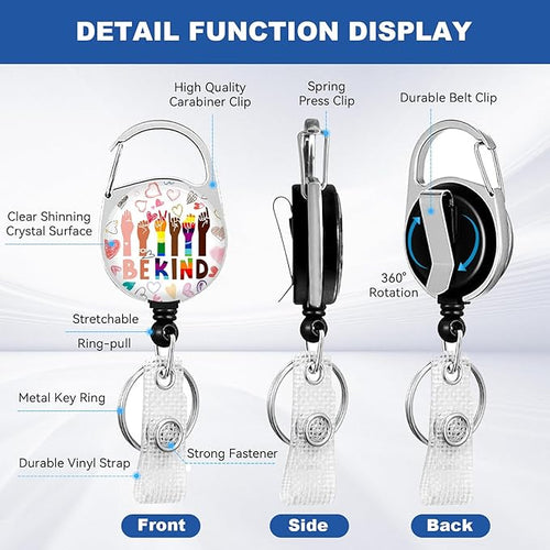 2 Pack Be Kind ID Badge Holder with Heavy Duty Retractable Reel Keychain for WomenStudents,Teachers, Nurses, Office Use