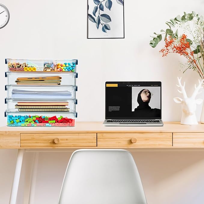 2 Pcs 5.5qt 9 x 13 Plastic Portable Project Case With Snap-Tight Latch Clear Stackable Storage Box With Lids Organizer Container For A4 File Photo Documents Scrapbook Craft Art Supplies