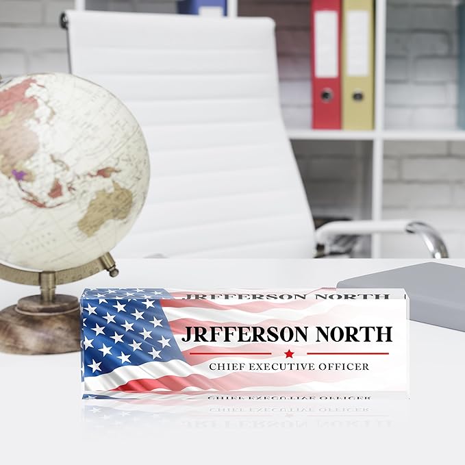 Name Plate for Desk - Personalized Acrylic Name Plate - US FLAG 1 - Small - Professional Style - Office