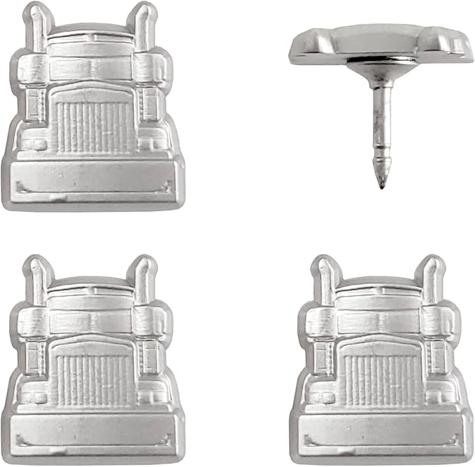 Semi-Truck Push Pins - for Cork Board, Maps, or Lapel Pin Use - Designed in USA - Silver Metal Semi-Truck Pins - Set of 4