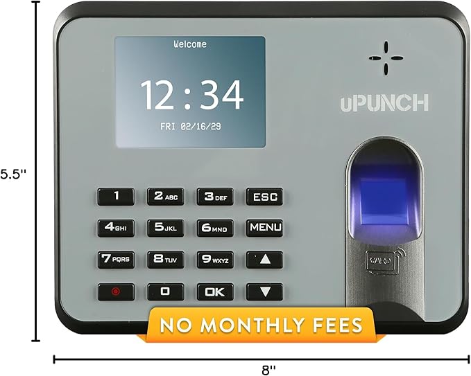 uPunch MK1000 Biometric Fingerprint/Proximity Time Clock for Employees | Small Business Time Tracking System with RFID, and PIN Options (No Monthly Fee)